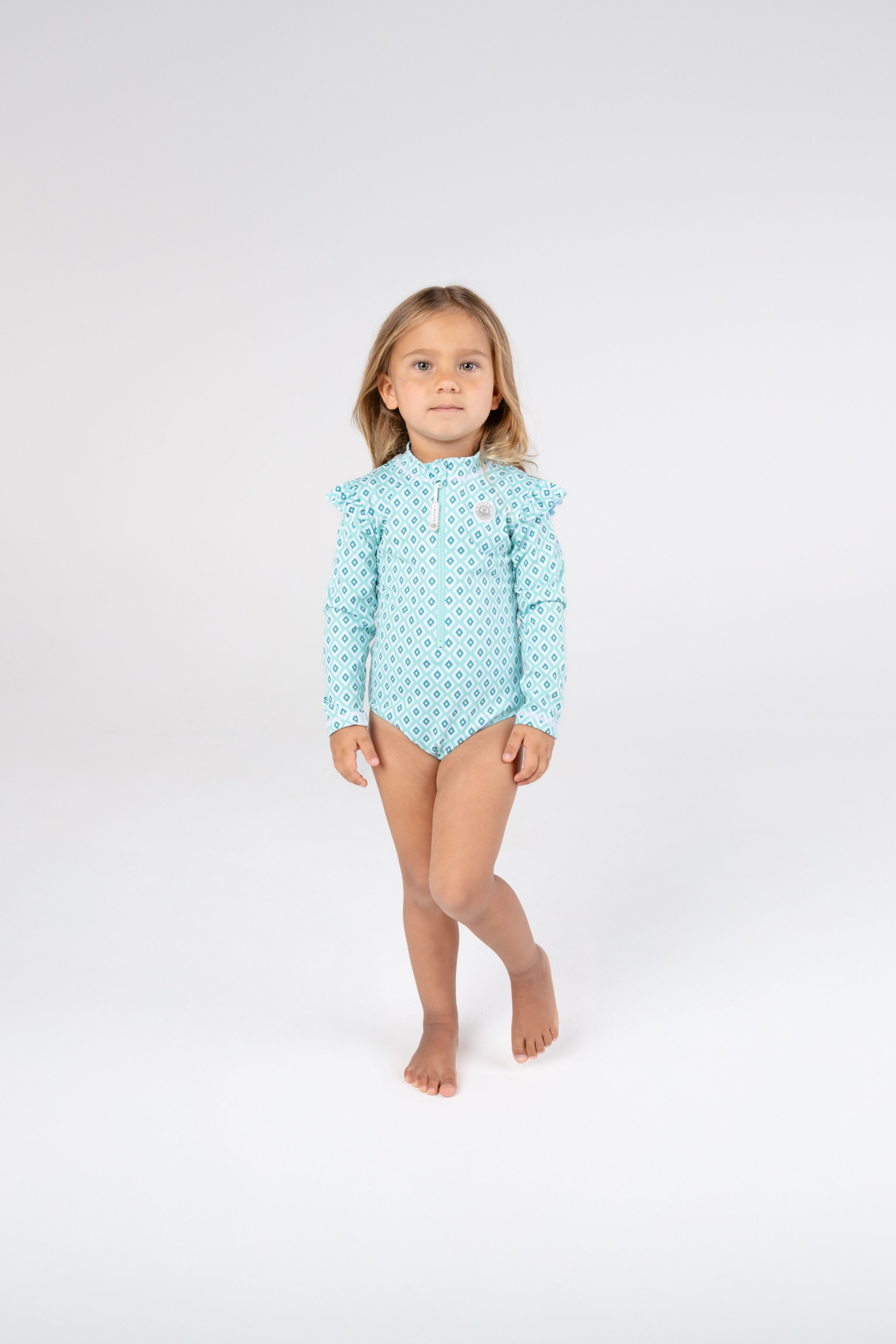 GIRL SWIMSUIT RUFFLES - Diamond Green