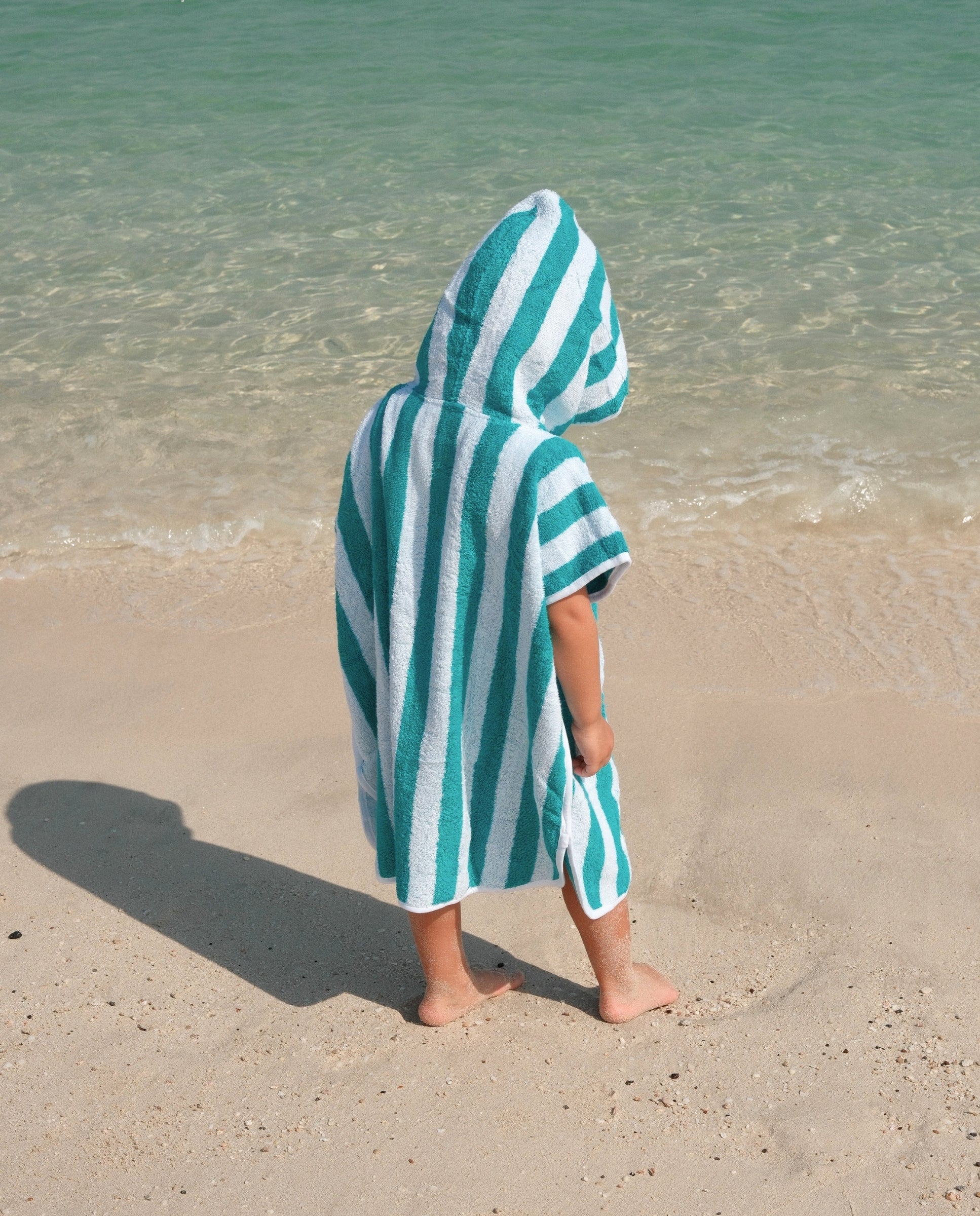 KIDS TOWEL PONCHO - Green Stripes
