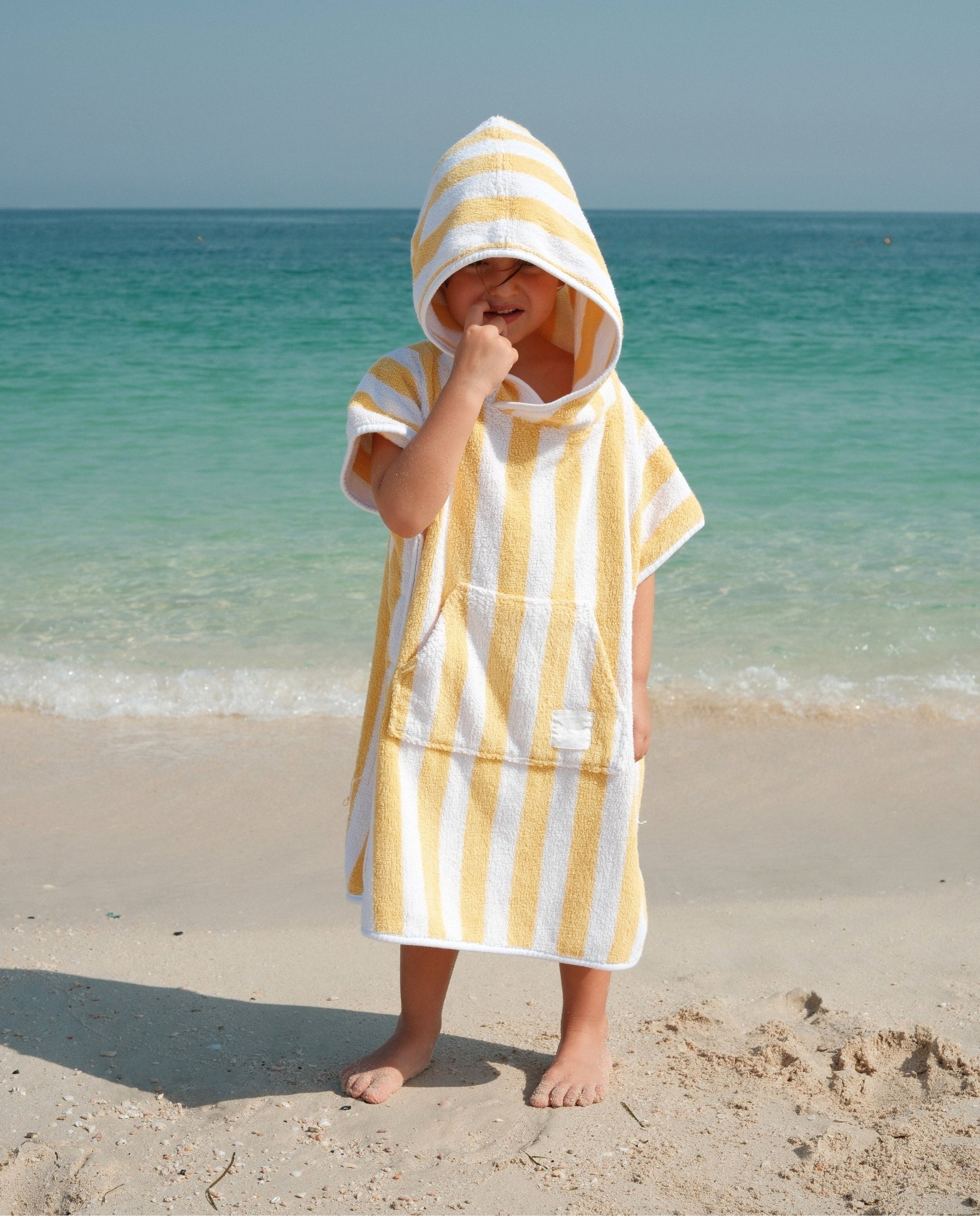 KIDS TOWEL PONCHO - Yellow Stripes