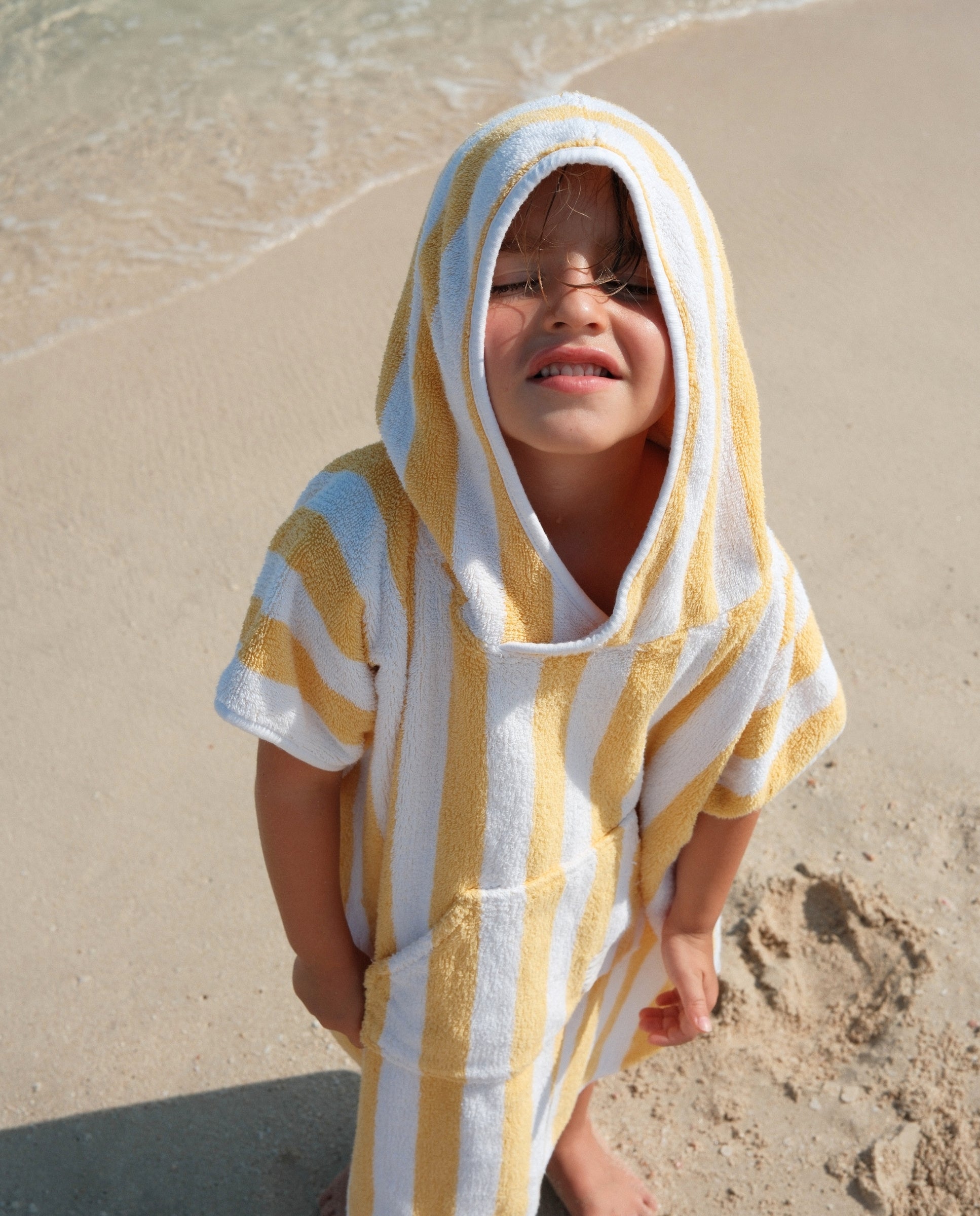 KIDS TOWEL PONCHO - Yellow Stripes
