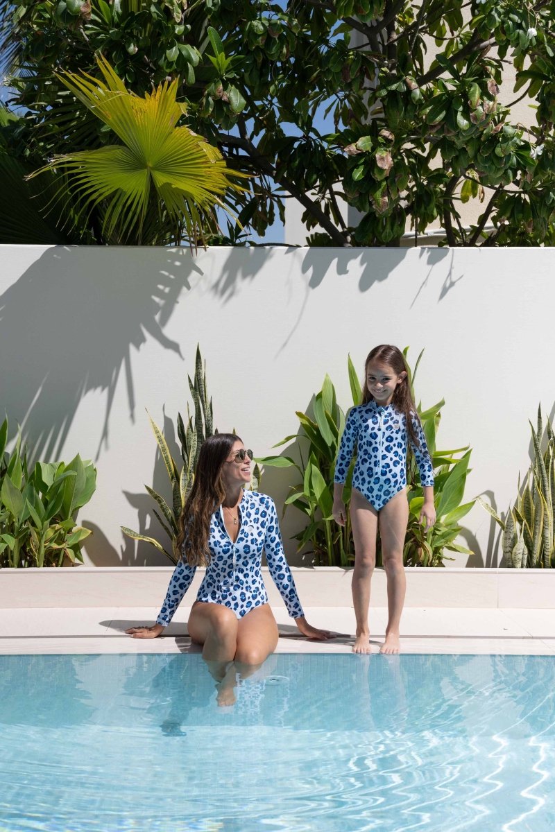 Girl swimsuit - Animal Print light Blue - Badawii UAE