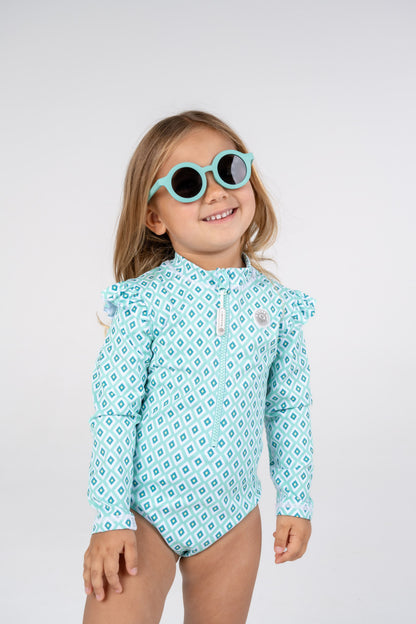 GIRL SWIMSUIT RUFFLES - Diamond Green