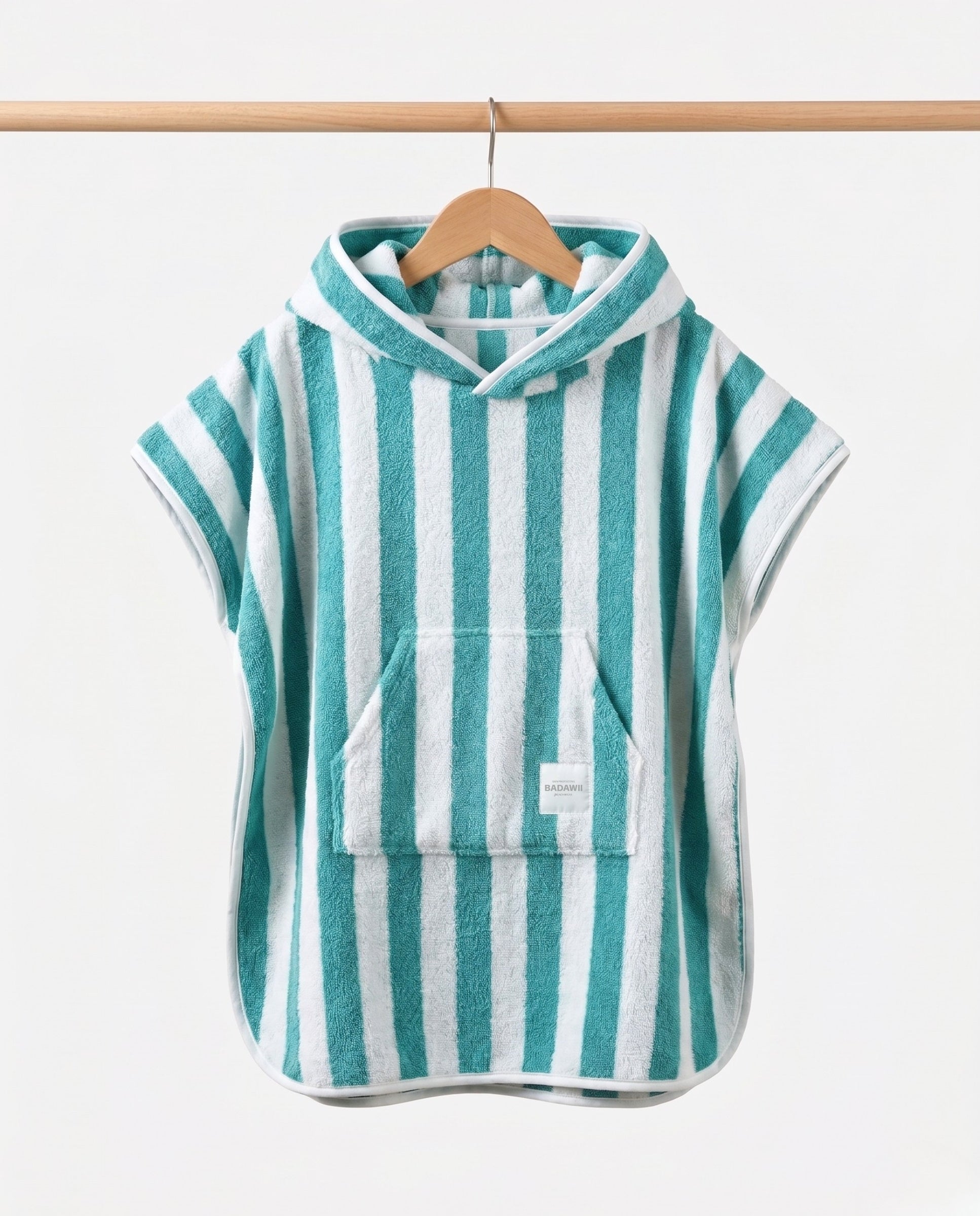 KIDS TOWEL PONCHO - Green Stripes
