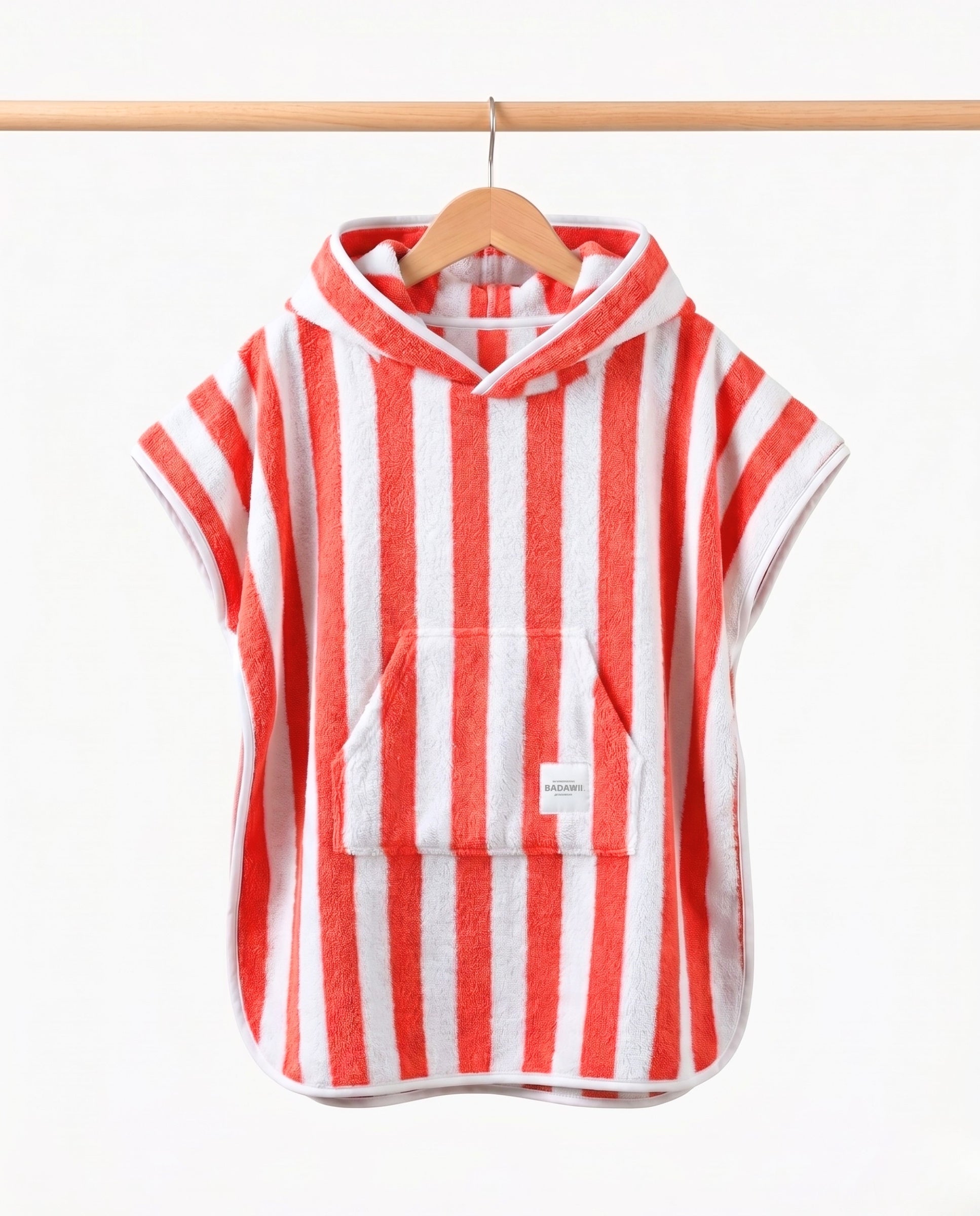 KIDS TOWEL PONCHO - Red Stripes