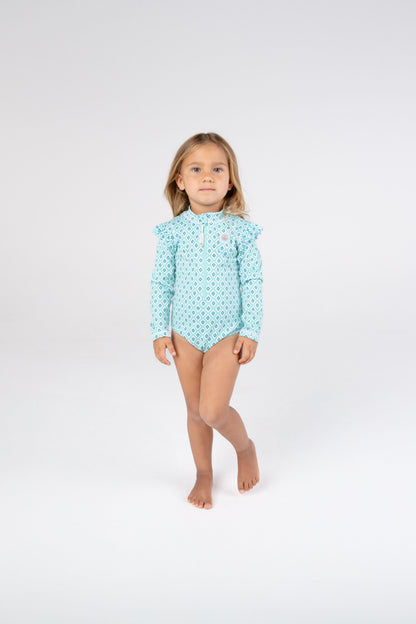 GIRL SWIMSUIT RUFFLES - Diamond Green