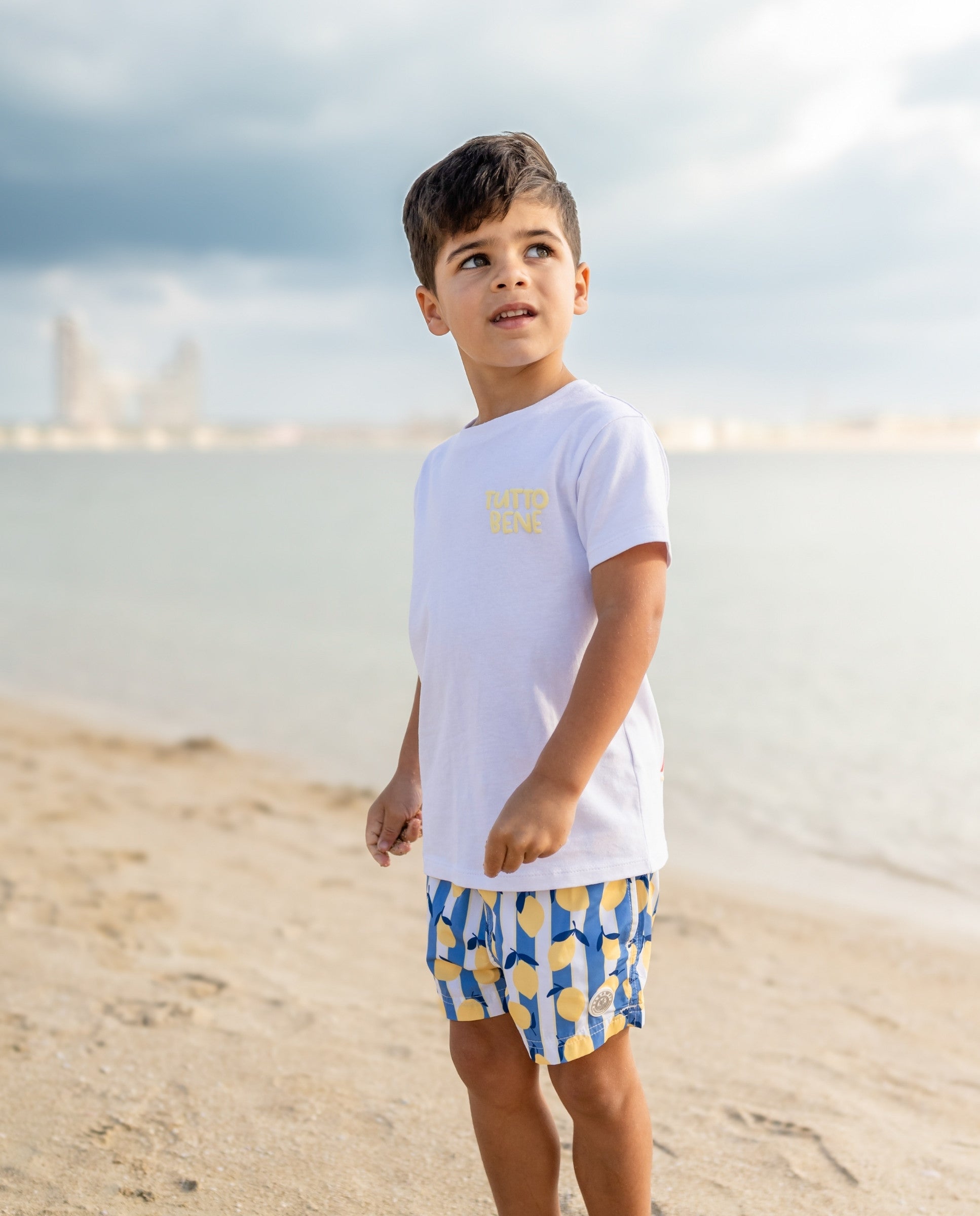 BOY SWIM SHORT - Limoncello Stripes