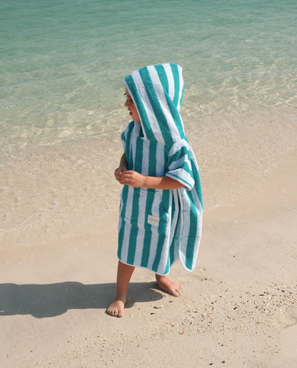 KIDS TOWEL PONCHO - Green Stripes