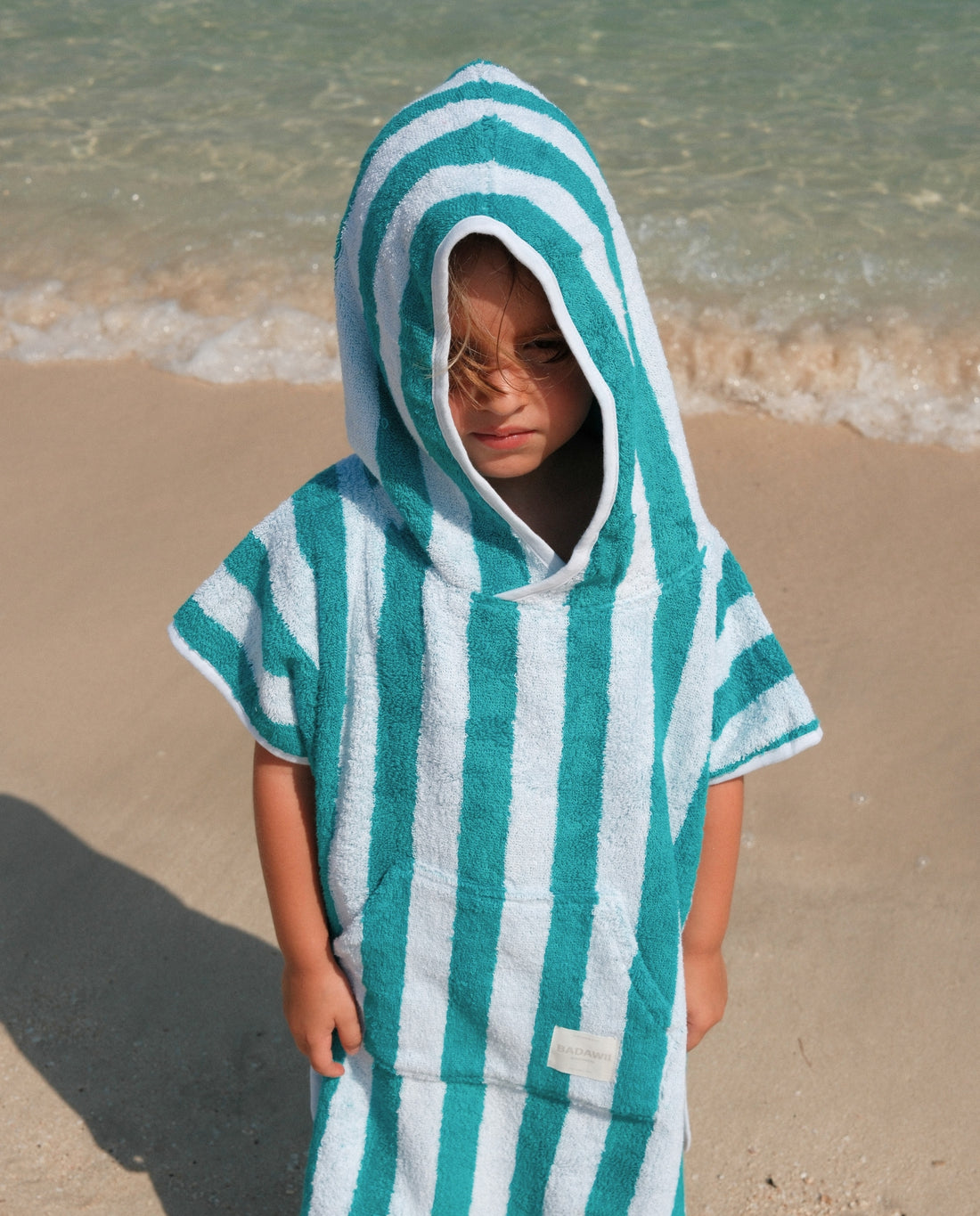 KIDS TOWEL PONCHO - Green Stripes