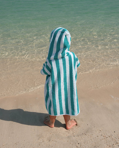 KIDS TOWEL PONCHO - Green Stripes