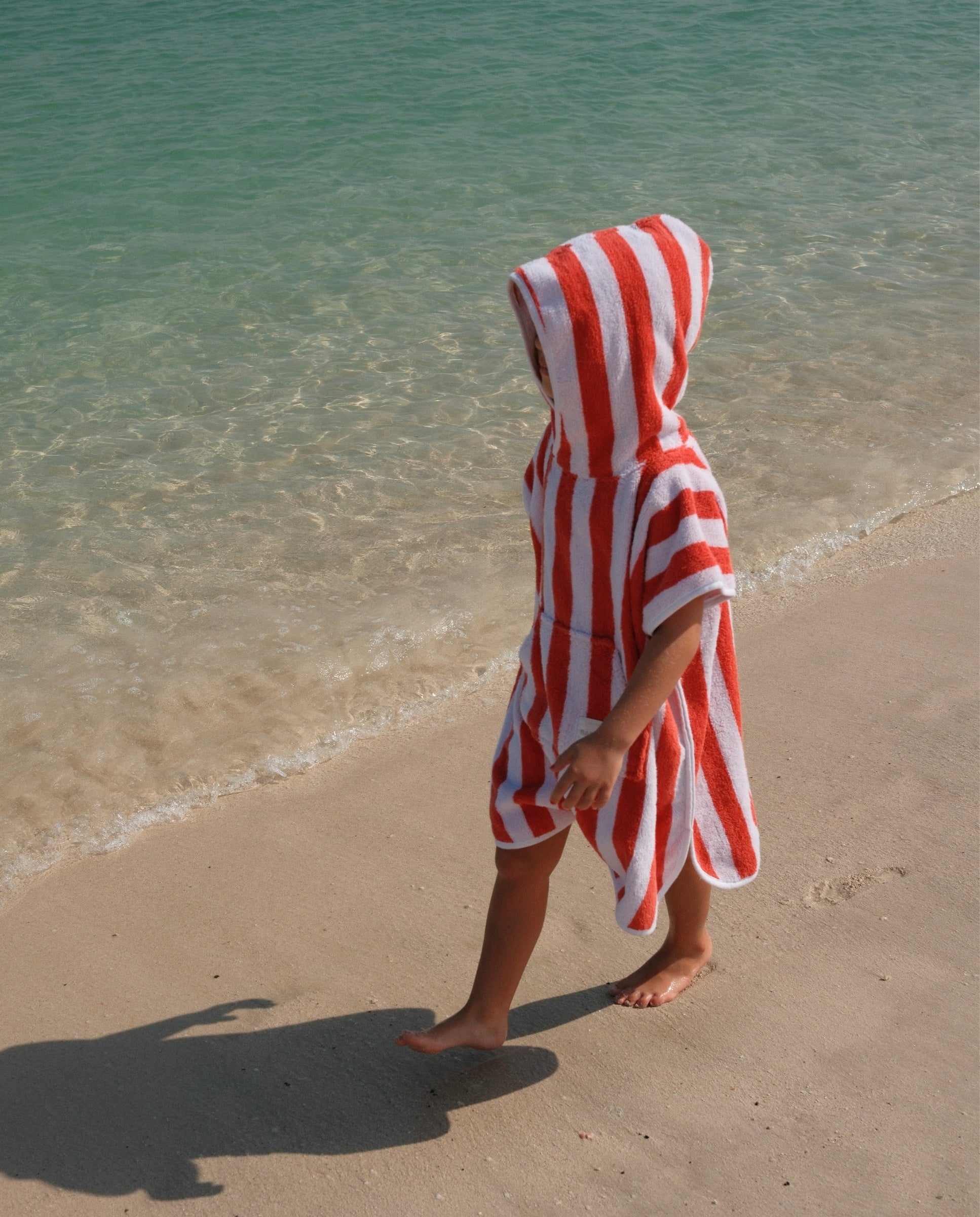 KIDS TOWEL PONCHO - Red Stripes