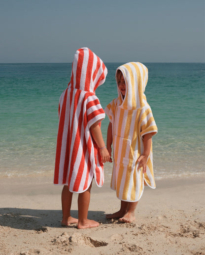 KIDS TOWEL PONCHO - Red Stripes