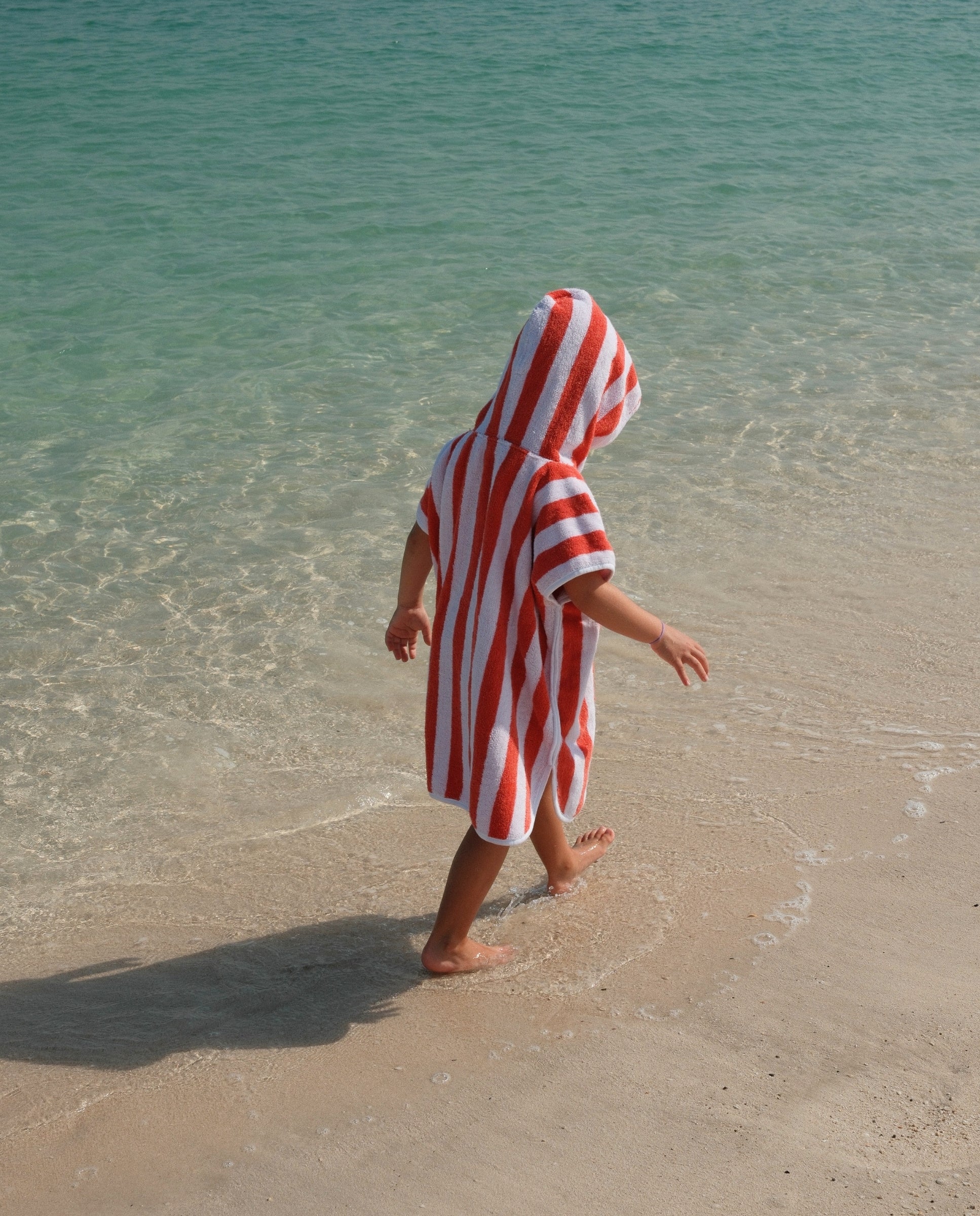 KIDS TOWEL PONCHO - Red Stripes