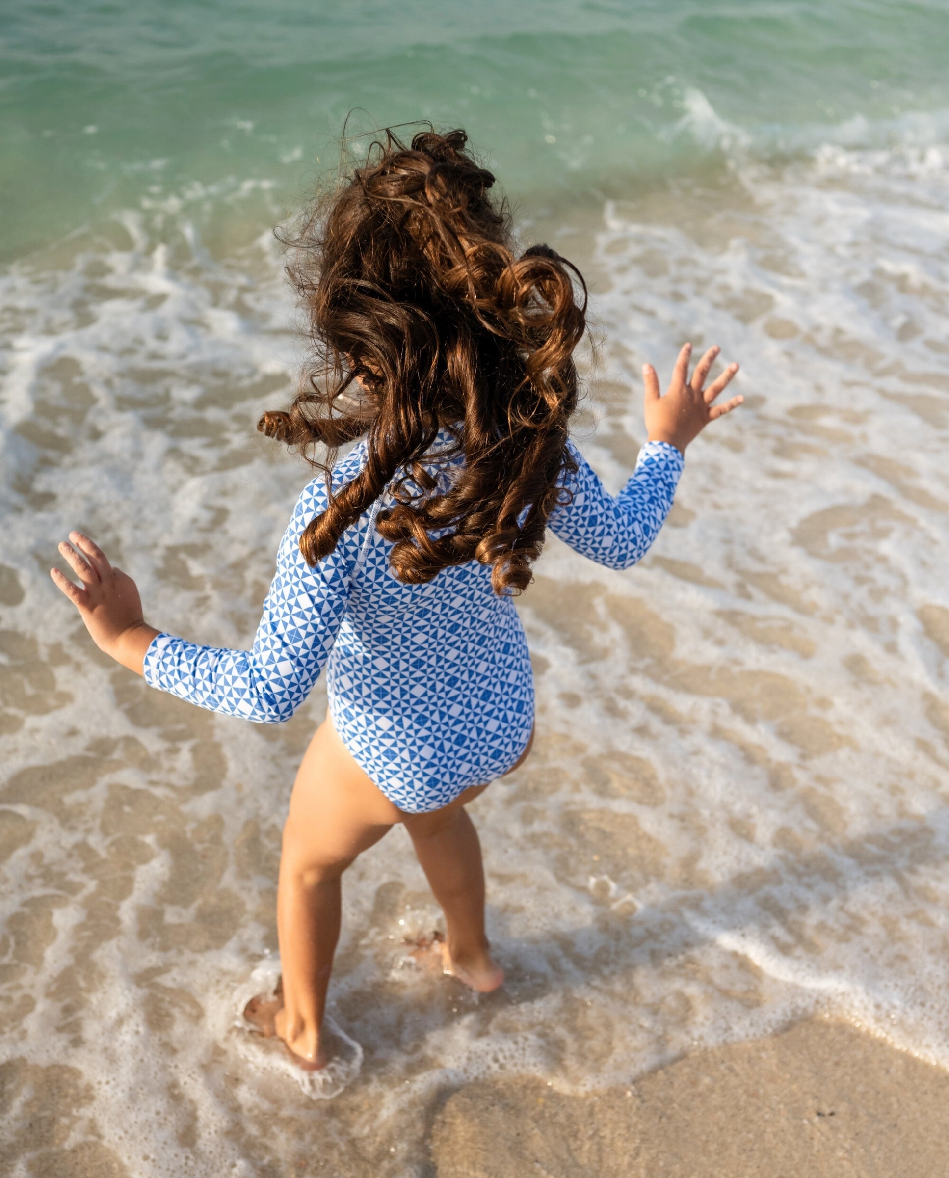GIRL SWIMSUIT LONG SLEEVE - Mediterranean Tiles