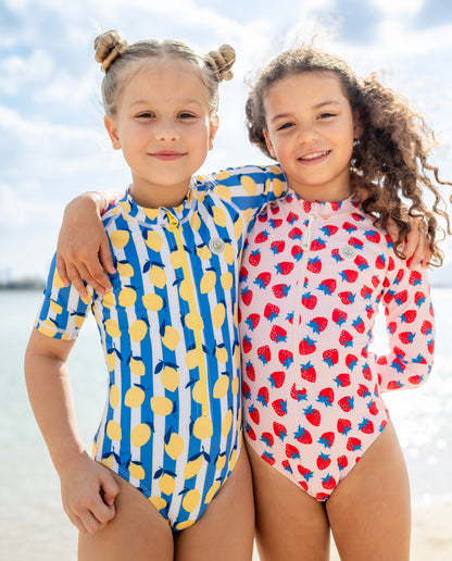 GIRL SWIMSUIT SHORT SLEEVE - Limoncello Stripes