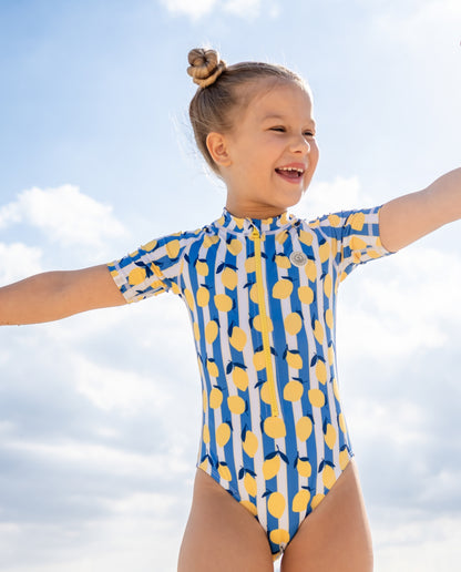 GIRL SWIMSUIT SHORT SLEEVE - Limoncello Stripes