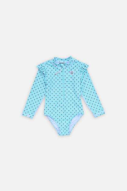 GIRL SWIMSUIT RUFFLES - Diamond Green