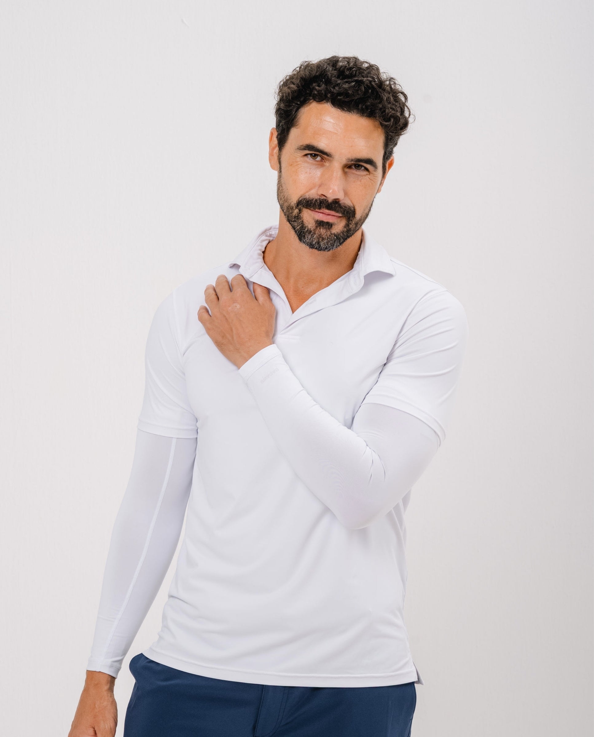 Men UPF50+ Arm Sleeves - White