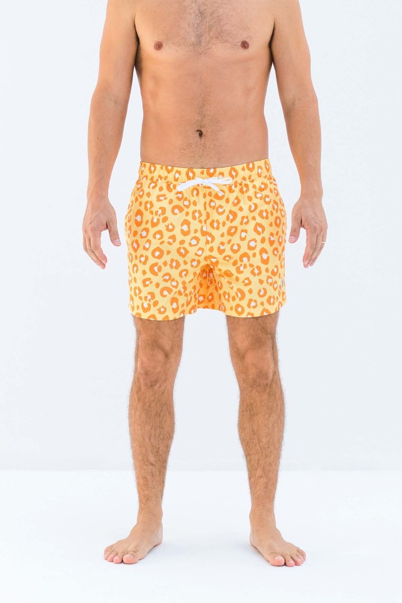 Men Swim Shorts - Animal Print Yellow - Badawii UAE