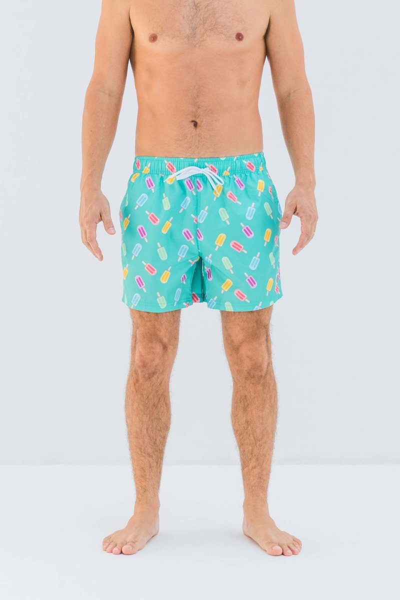 Men Swim Shorts - Happy Popsicle Green - Badawii UAE